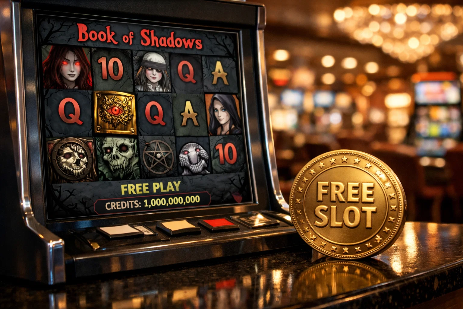 Book of shadows demo slot screen with free spins