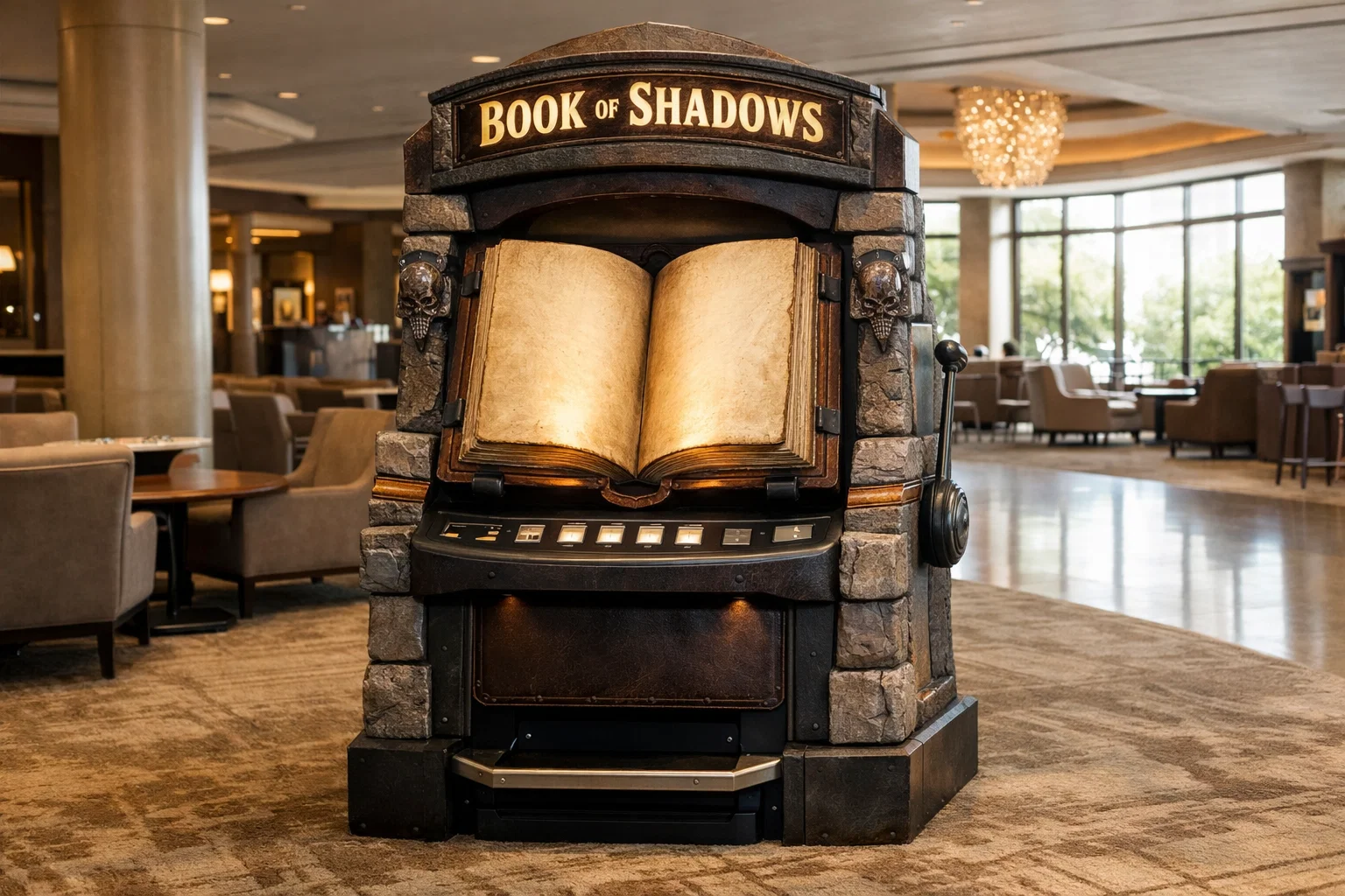 Gothic scene with Book of Shadows slot reels